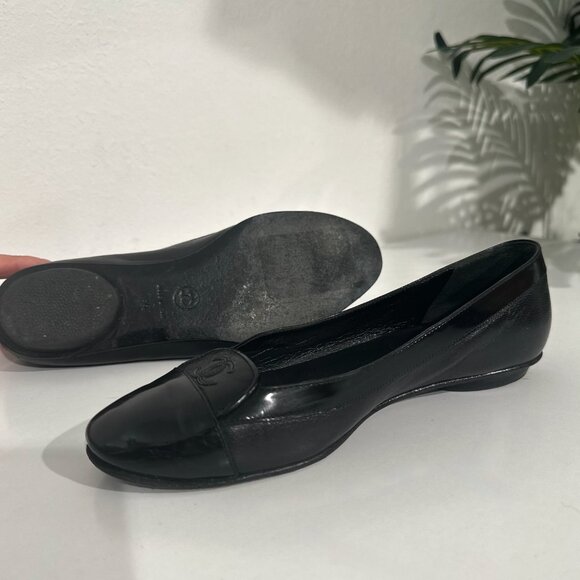 Chanel Black Leather Ballet Flats w/CC Logo Size 36 - Picture 3 of 8
